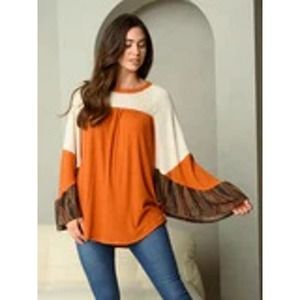 Ces Femme Long Bell Sleeve Colorblock Tunic Top NWOT